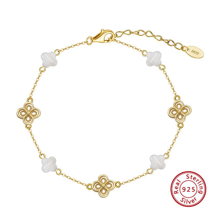 925 Sterling Silver Four-Leaf Clover Shell Bracelet