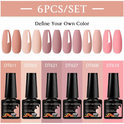 6Pcs/Set Gel Nail Polish for Nails Nude Brown Semi Permanent Nail Supplies