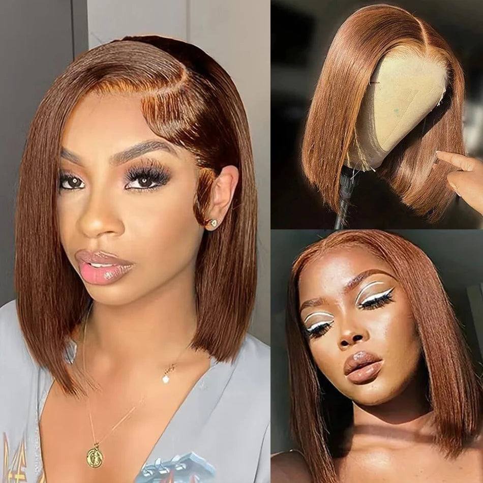 Brown Bob Human Hair Wigs Lace Front Wig Human Hair