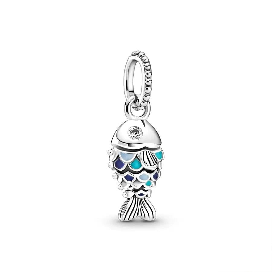 Blue Marine Organism Series Charm  Jewelry Fit Original 925 Sterling Silver