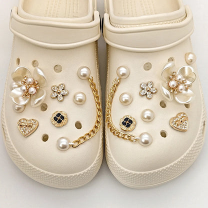Floral Pearl Shoe Charms for Crocs / Shoes Decorations Set / Women Elegant Accessories