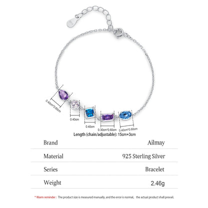Blue Purple Zircon Geometric Design Chain Bracelet For Women