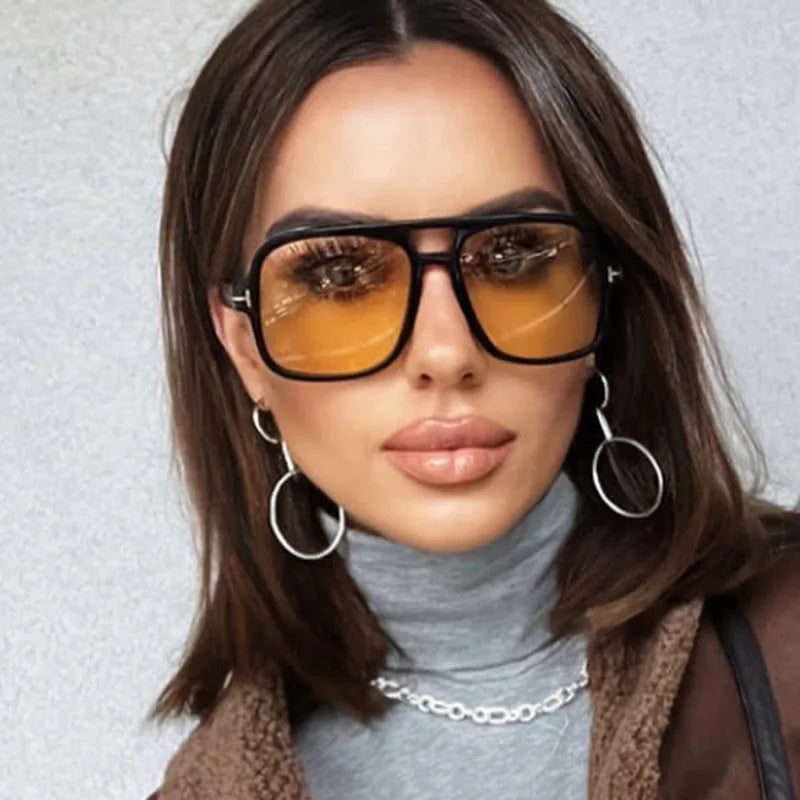 Sunglasses Women Brand Designer Vintage Square - Female Big Frame.