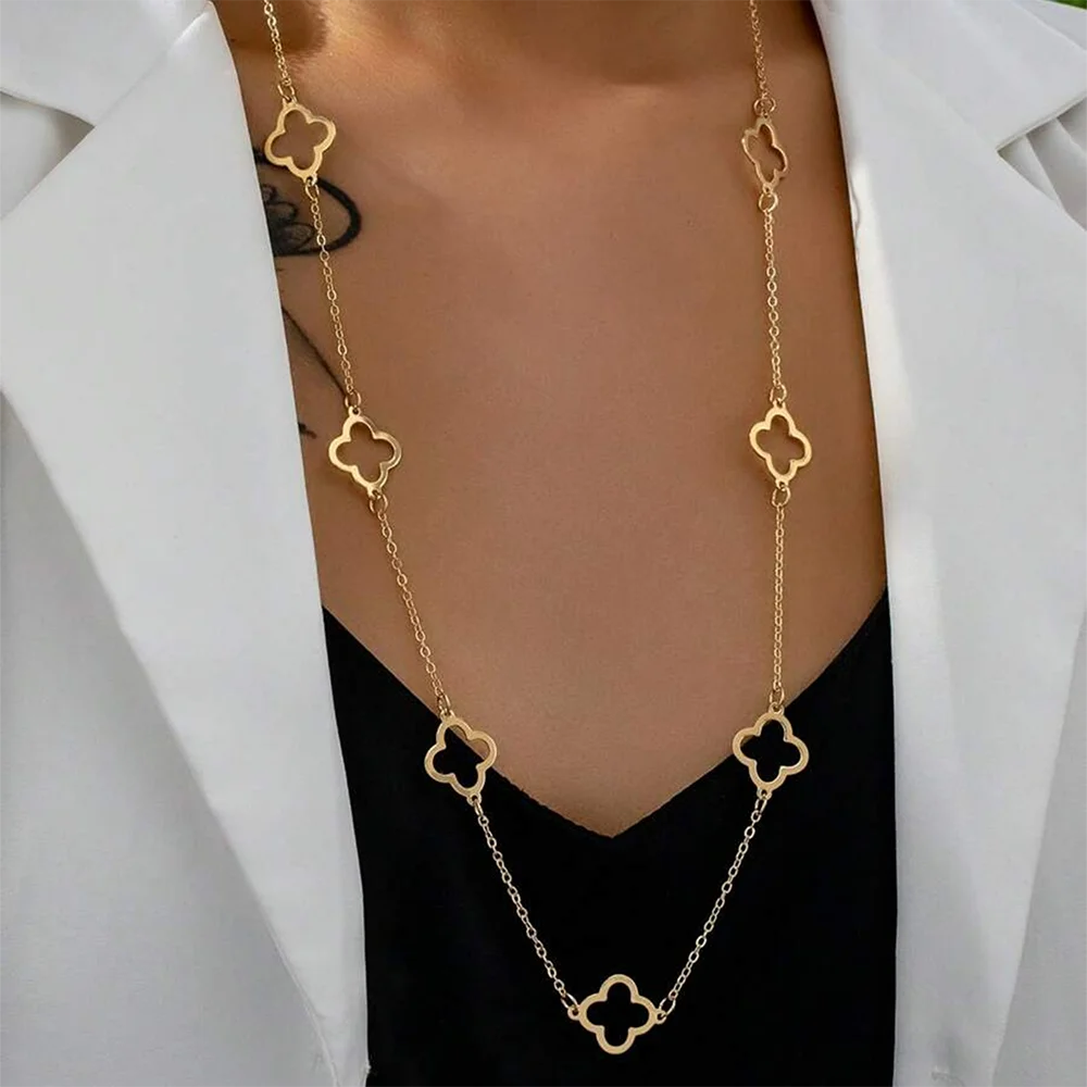 New Hollow Four-Leaf Clover Pendant Necklace Simple Fashion Design