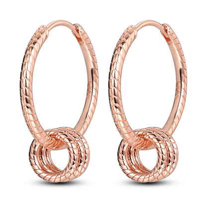 925 Sterling Silver Geometric Rose Gold Series Drop Earrings for Woman