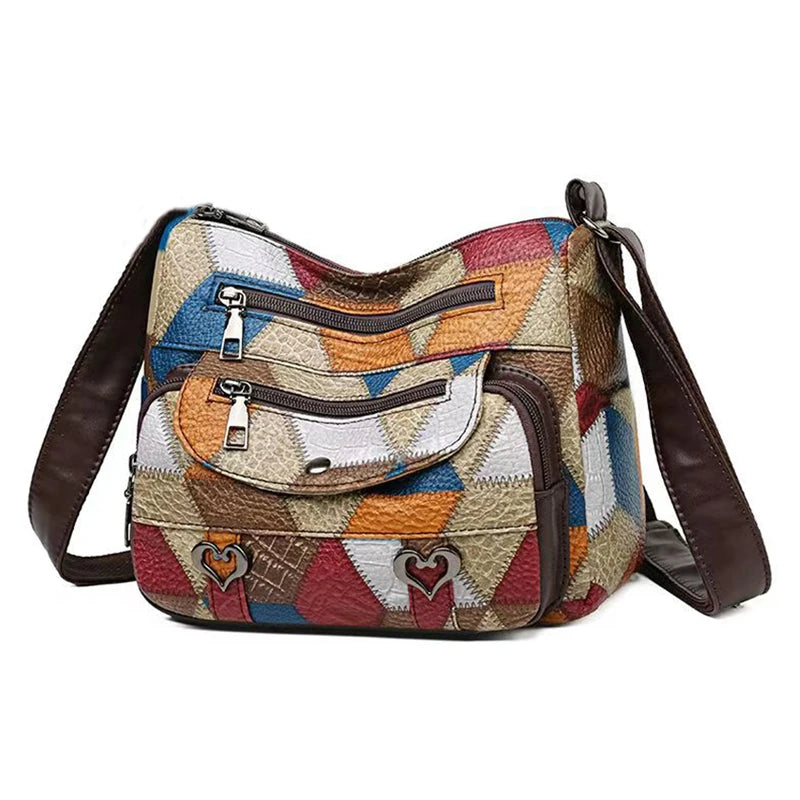 Ladies handbag, crossbody with a geometric design.