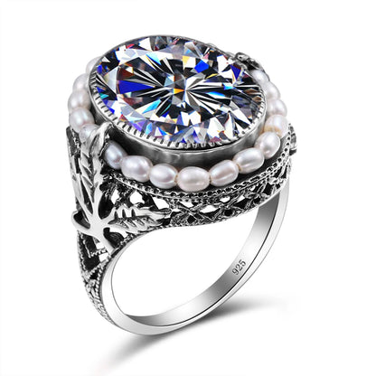 Real Pearl 925 Silver Rings Topaz Aquamarine Big Gemstone