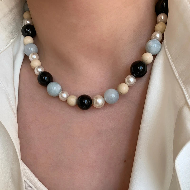 Retro Natural Stone Necklace Womens