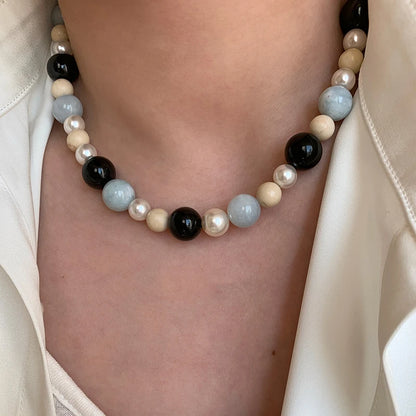 Retro Natural Stone Necklace Womens