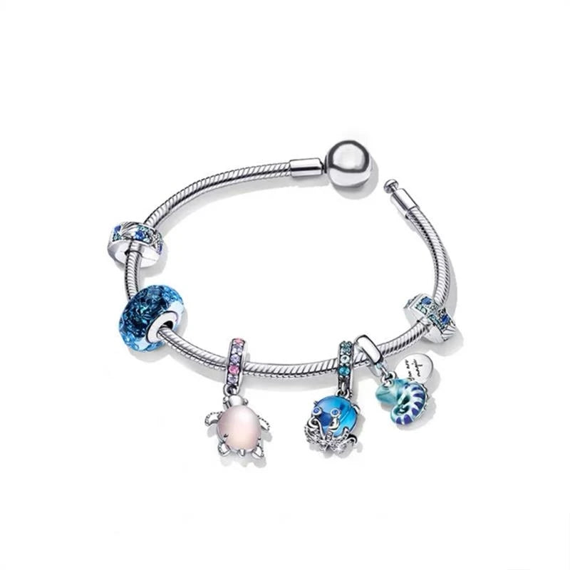 Blue Marine Organism Series Charm  Jewelry Fit Original 925 Sterling Silver