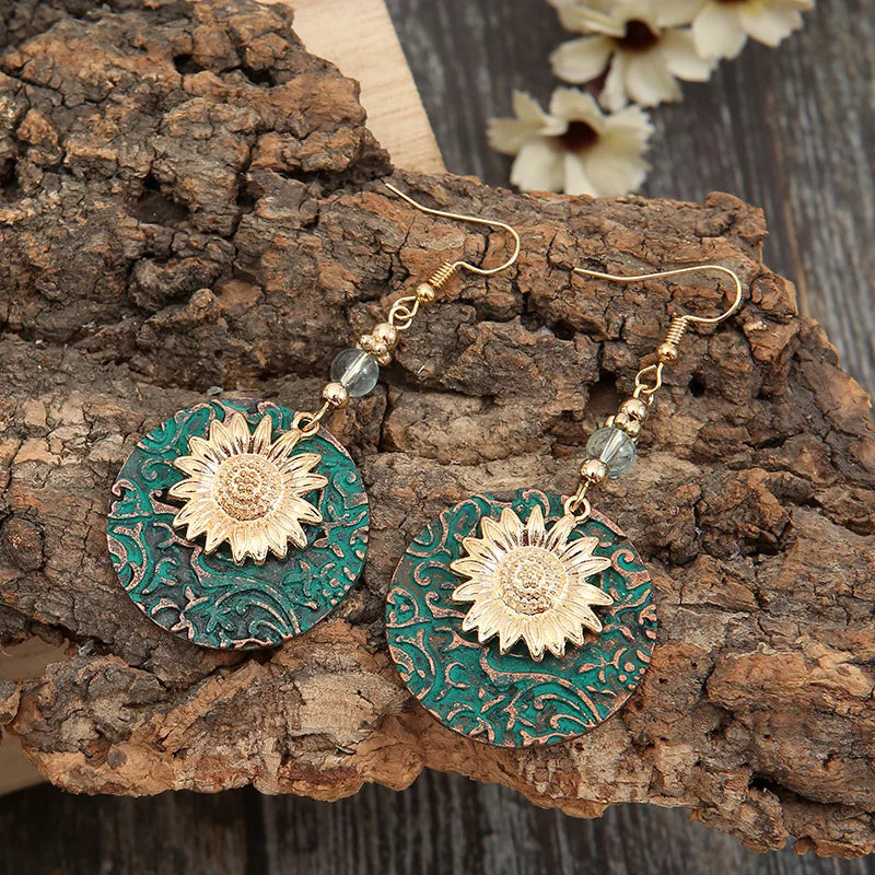 Vintage Boho Sunflower Earrings Drop