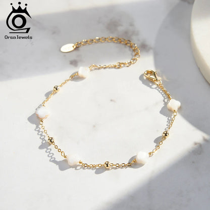 925 Sterling Silver Four-Leaf Clover Shell Bracelet