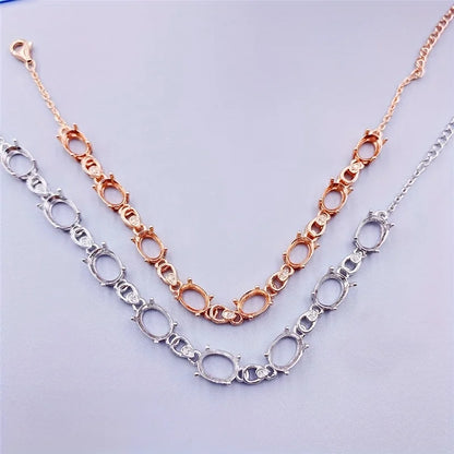 Stones Oval Solid 925 Sterling Silver Rose Bracelet