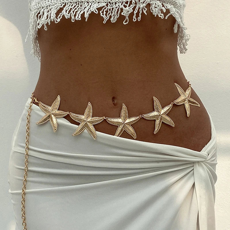 Vintage Metal Star Starfish Waist Belly Belt Chain for Women