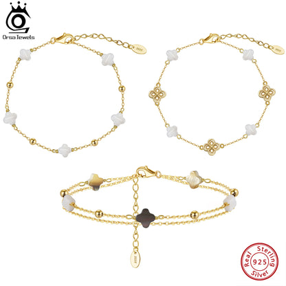 925 Sterling Silver Four-Leaf Clover Shell Bracelet