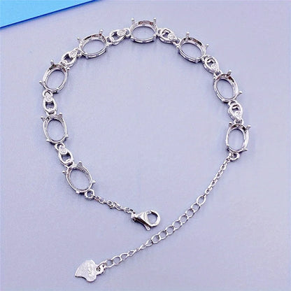 Stones Oval Solid 925 Sterling Silver Rose Bracelet