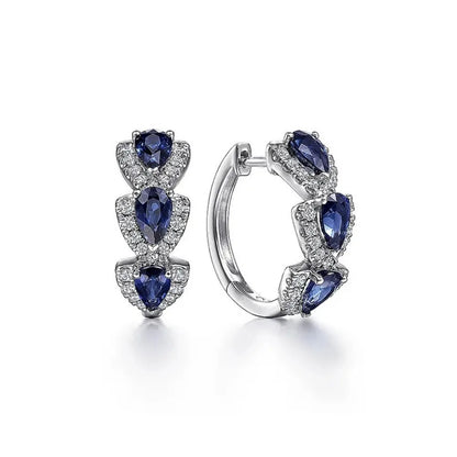 925 Sterling Silver  Trendy Blue Cubic Zirconia Hoop Earrings