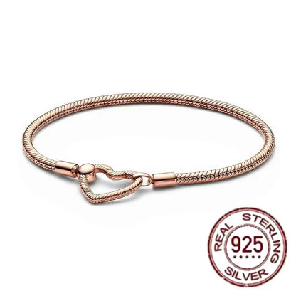 925 fine heart-shaped snake bone bracelet for women
