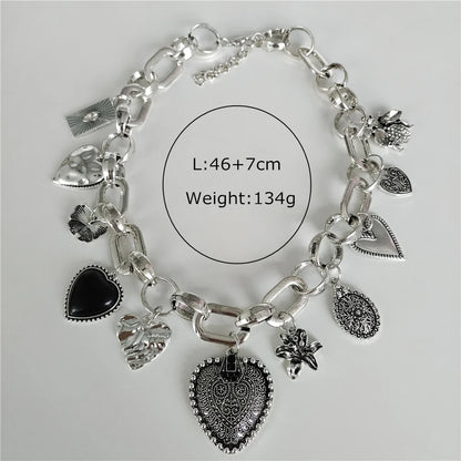 Vintage Love Heart Shape Pendants Choker Necklace