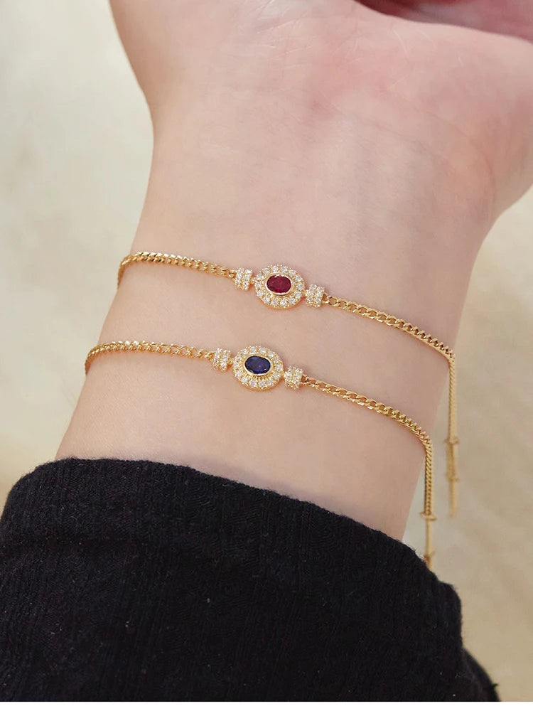 Women Bracelet Blue / Red Zirconia Elegant Vintage - 925 Sterling Silver