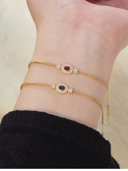 Women Bracelet Blue / Red Zirconia Elegant Vintage - 925 Sterling Silver