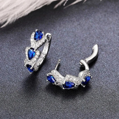 925 Sterling Silver  Trendy Blue Cubic Zirconia Hoop Earrings