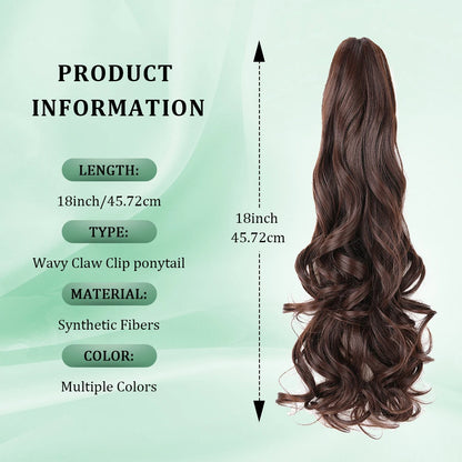 Ponytail Extension Synthetic Claw Clip in Hairpiece Curly Wavy.