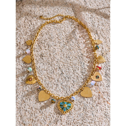 Stainless Steel Charms Beads Heart Love Drop Necklace