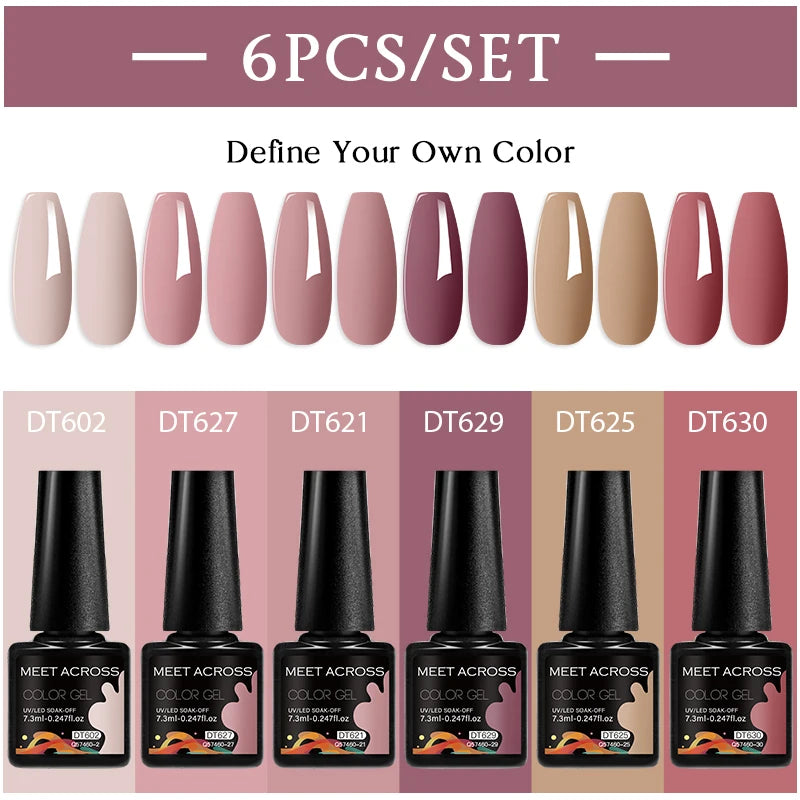6Pcs/Set Gel Nail Polish for Nails Nude Brown Semi Permanent Nail Supplies