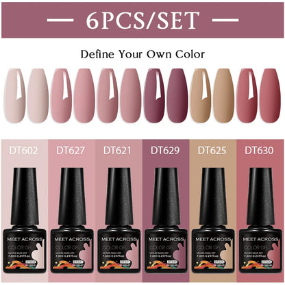 6Pcs/Set Gel Nail Polish for Nails Nude Brown Semi Permanent Nail Supplies