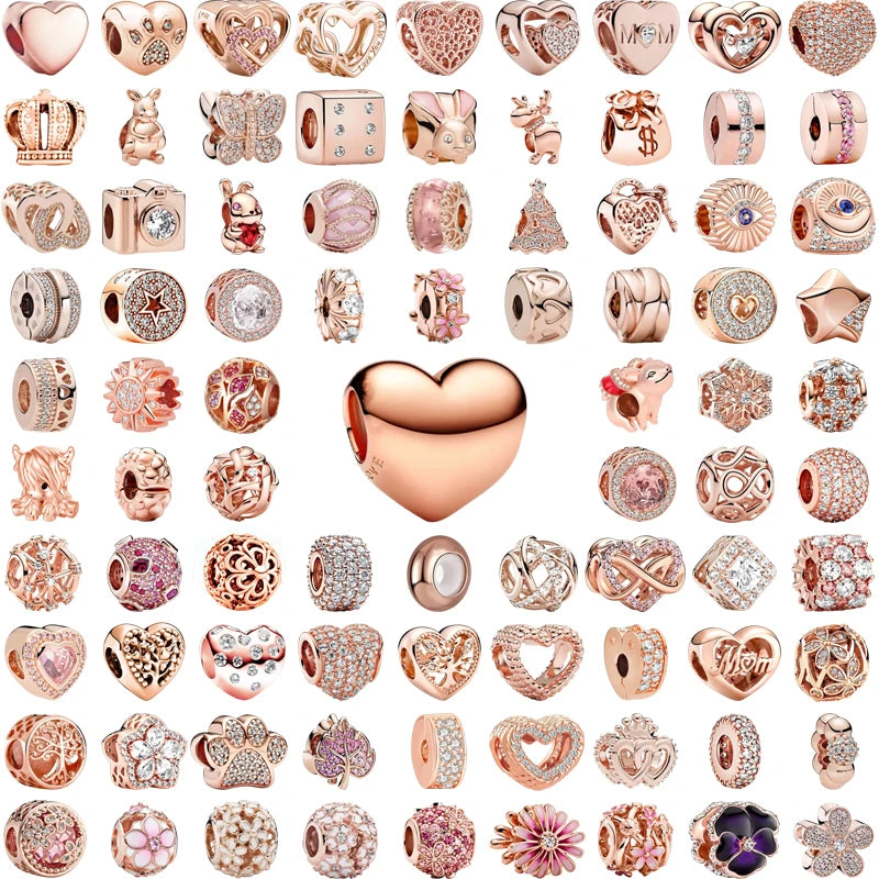 Hot Sale Rose Gold Charm Beads Fit Original 925 Silver Bracelet Women Jewelry