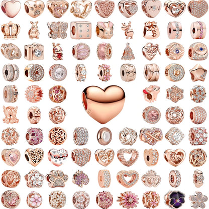 Hot Sale Rose Gold Charm Beads Fit Original 925 Silver Bracelet Women Jewelry