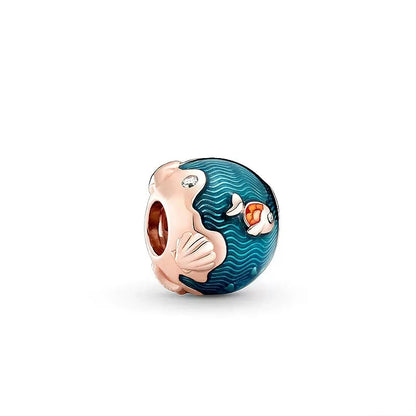 Blue Marine Organism Series Charm  Jewelry Fit Original 925 Sterling Silver