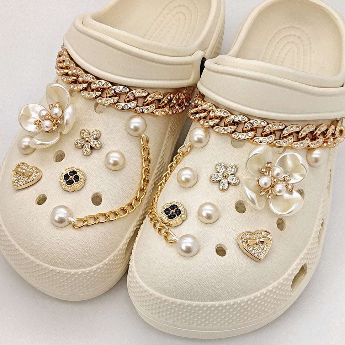 Floral Pearl Shoe Charms for Crocs / Shoes Decorations Set / Women Elegant Accessories