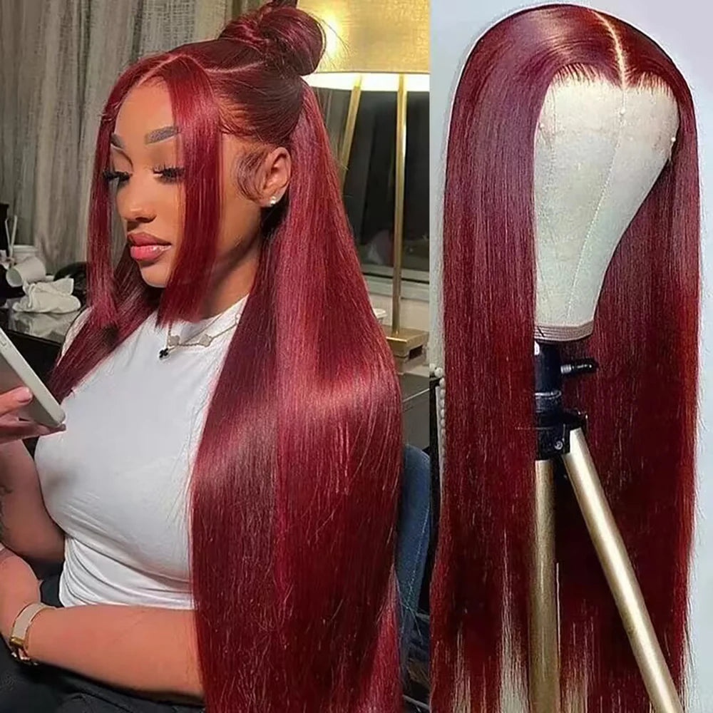 GIANNA - Burgundy HD Lace Frontal Human Hair Wig Straight Red Human Hair