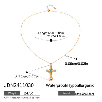 Zirconia Cross Pendant Stainless Steel Luxury Necklace
