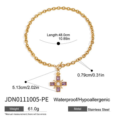Zirconia Cross Pendant Stainless Steel Luxury Necklace