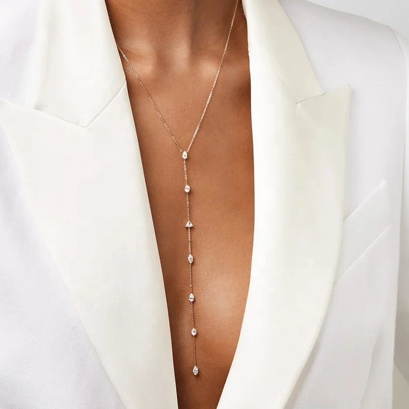 925 Sterling Silver Rose Gold Sexy Long Y Necklace for Women
