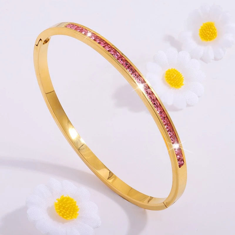 18K Stainless Steel Pink Crystal Love Heart Bracelet