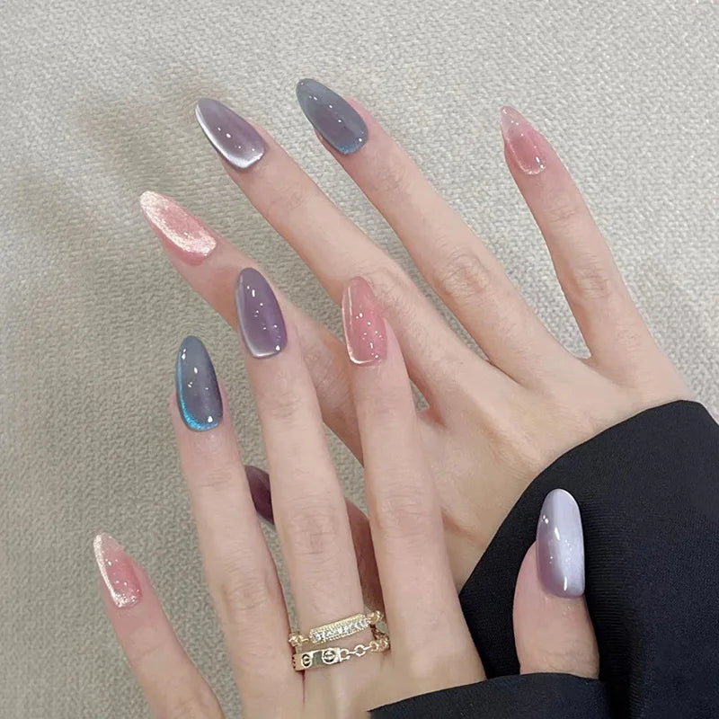 Cat Eye French Sheer Manicure Tip Art  3D Acrylic Nails