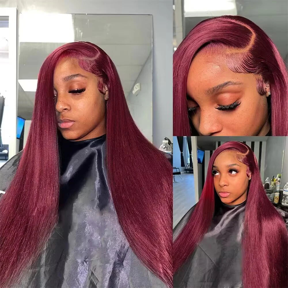 GIANNA - Burgundy HD Lace Frontal Human Hair Wig Straight Red Human Hair