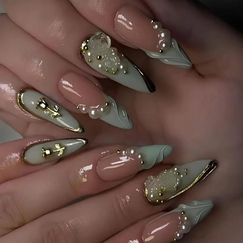 3D Ripple Design False Nails / Almond Tips nails - 24pcs