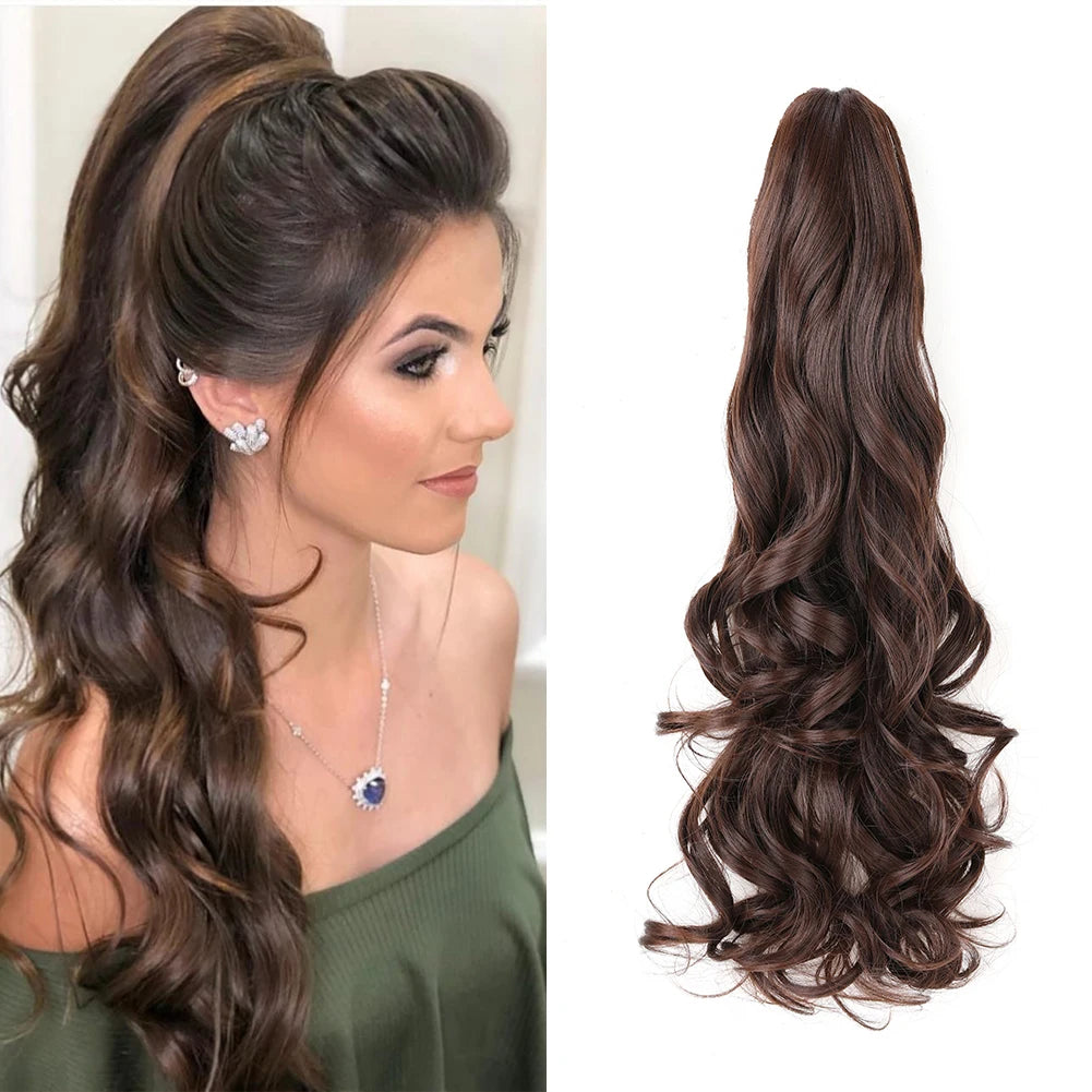 Ponytail Extension Synthetic Claw Clip in Hairpiece Curly Wavy.