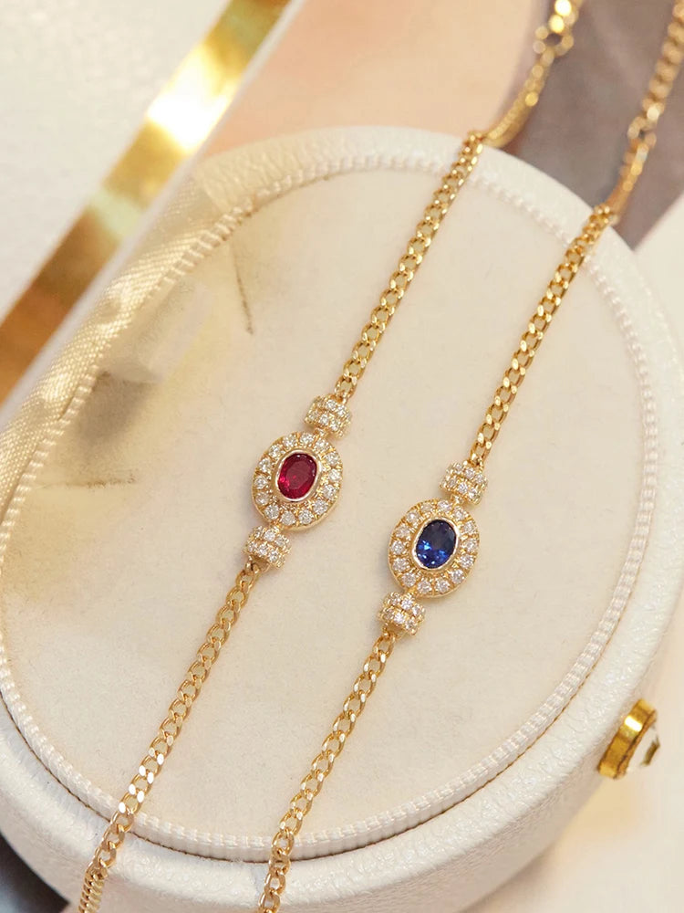 Women Bracelet Blue / Red Zirconia Elegant Vintage - 925 Sterling Silver