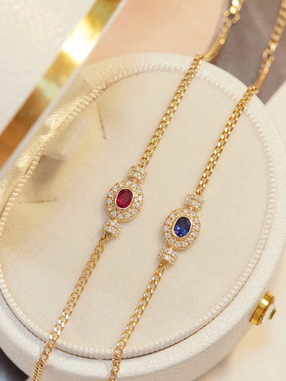 Women Bracelet Blue / Red Zirconia Elegant Vintage - 925 Sterling Silver