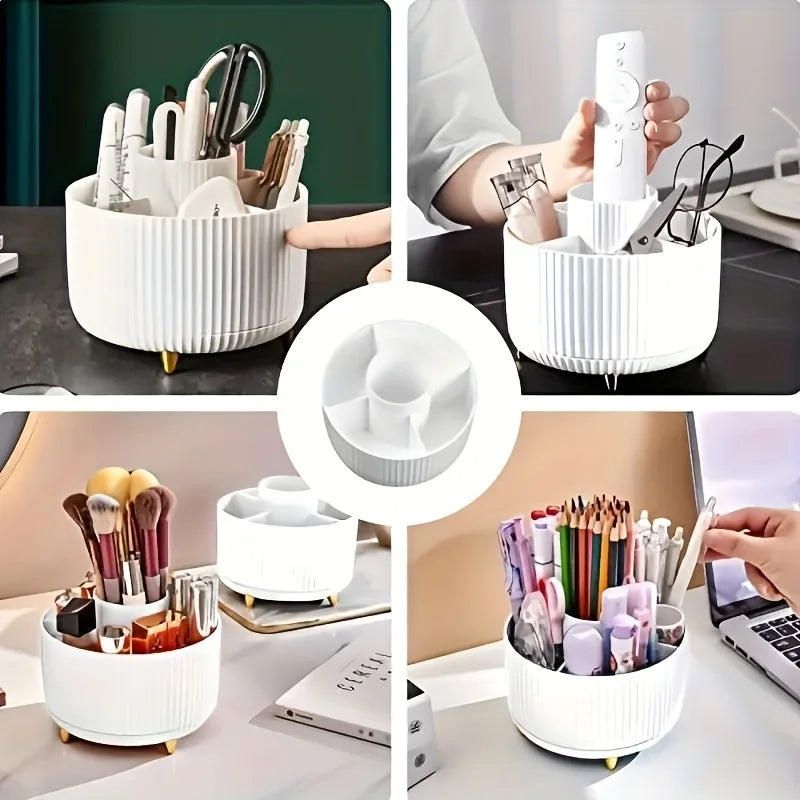 Cosmetic Storage Box with 5 Compartments - 360-Degree Rotating