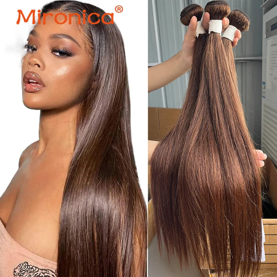 Straight Chocolate Brown Human Hair Bundles Deal - Human Hair Extensions