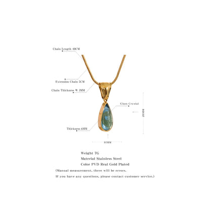 Green Crystal Water Drop Pendant Necklace for Women 316l Stainless Steel