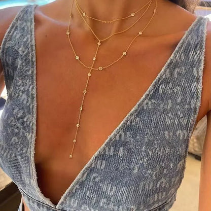 925 Sterling Silver Rose Gold Sexy Long Y Necklace for Women