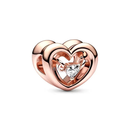 Hot Sale Rose Gold Charm Beads Fit Original 925 Silver Bracelet Women Jewelry